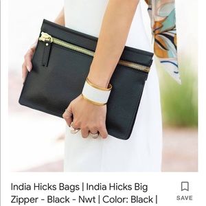 India hicks Big Zipper black leather signature clutch